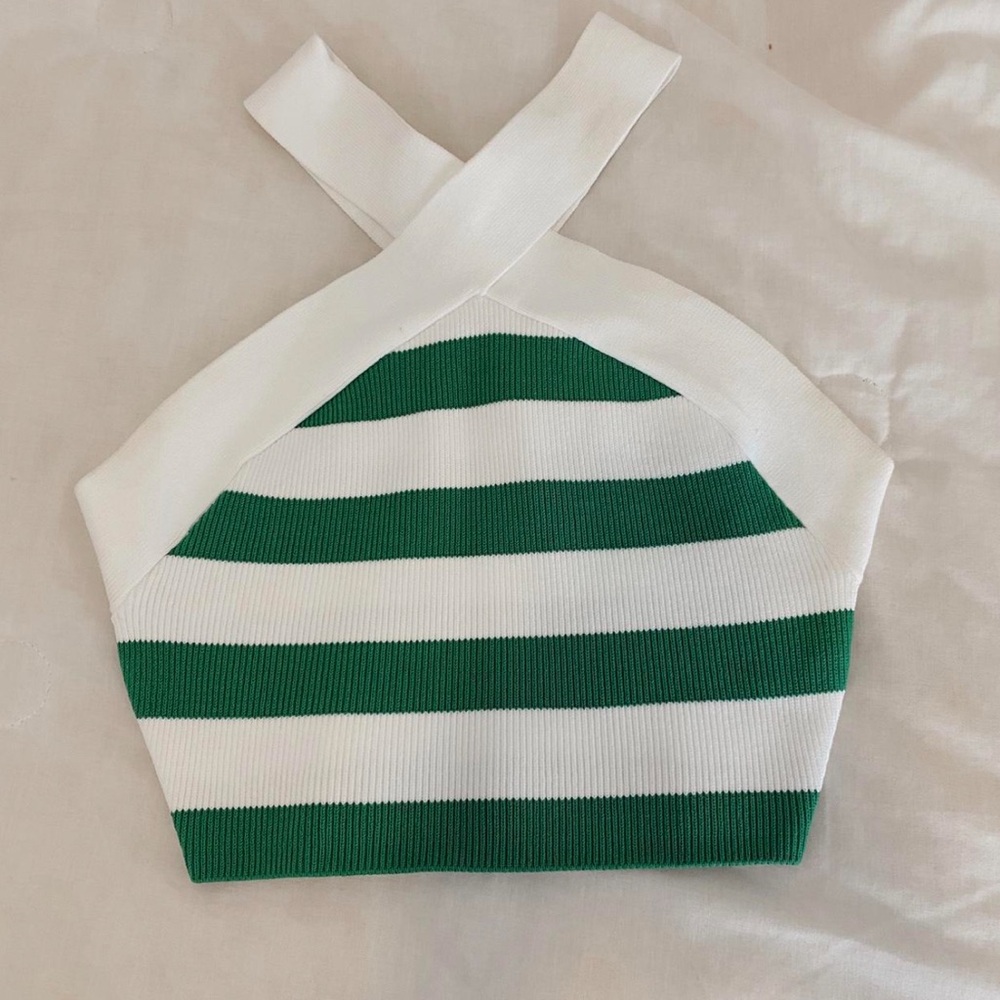Babaton Green and White Knit Top